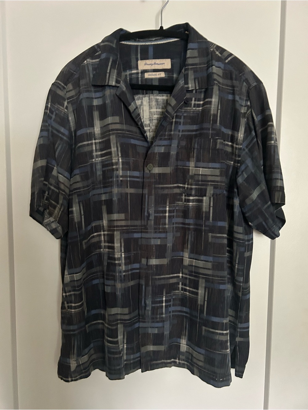 Tommy Bahama Short-Sleeve Button Shirt in Black, Blue & Gray Plaid